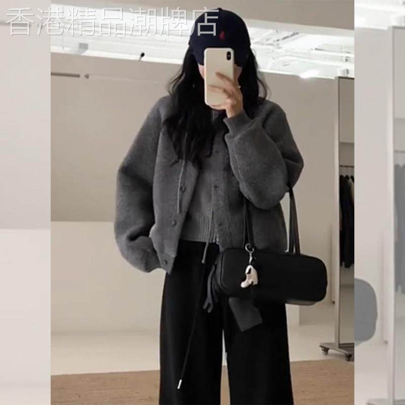 2025新款爆款灰色摇粒绒棒球服小香风短款羊羔毛夹克外套女秋冬季