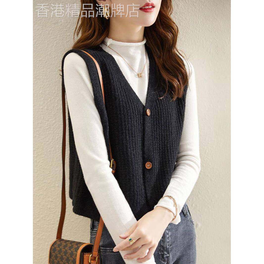 叠穿毛衣V领针织背心马甲女2025年新款春季宽松显瘦黑色马夹开衫