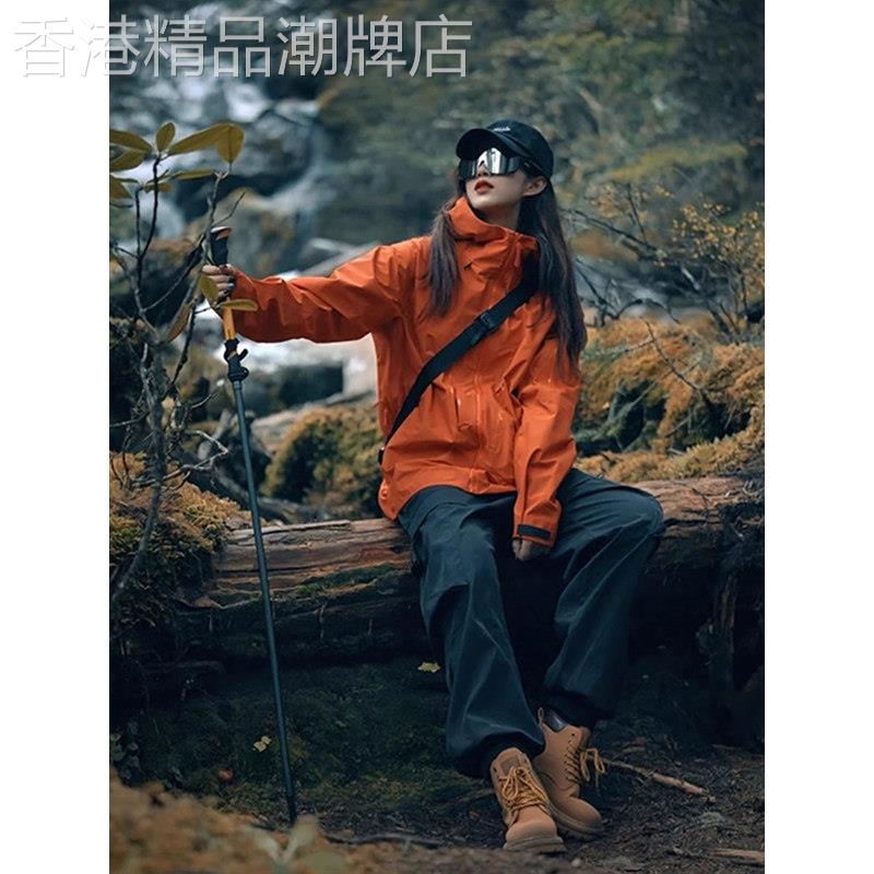 黑色冲锋裤女2025夏季新款户外登山裤机能防风裤子高腰美式工装裤