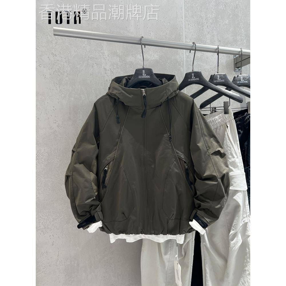 工装外套男士春秋季潮牌宽松拼色连帽短款夹克山系户外休闲冲锋衣