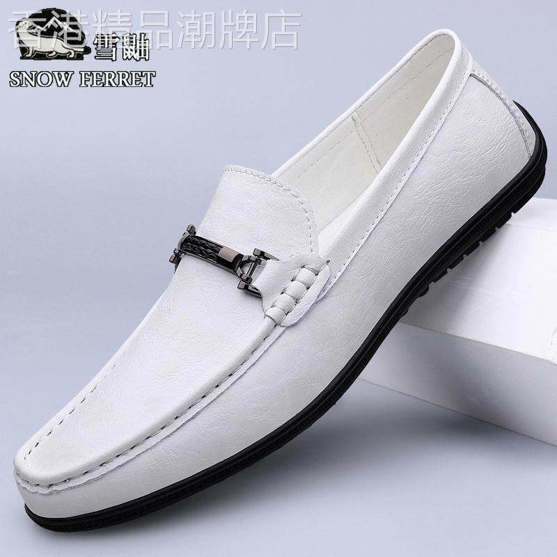 奢侈品豆豆鞋男士真皮2025新款潮流白色皮鞋男软底透气一脚蹬男鞋