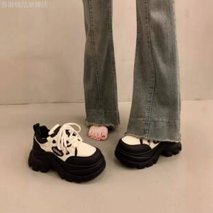 香港松糕厚底防滑显脚小增高老爹鞋女新款秋冬百搭运动休闲小白鞋