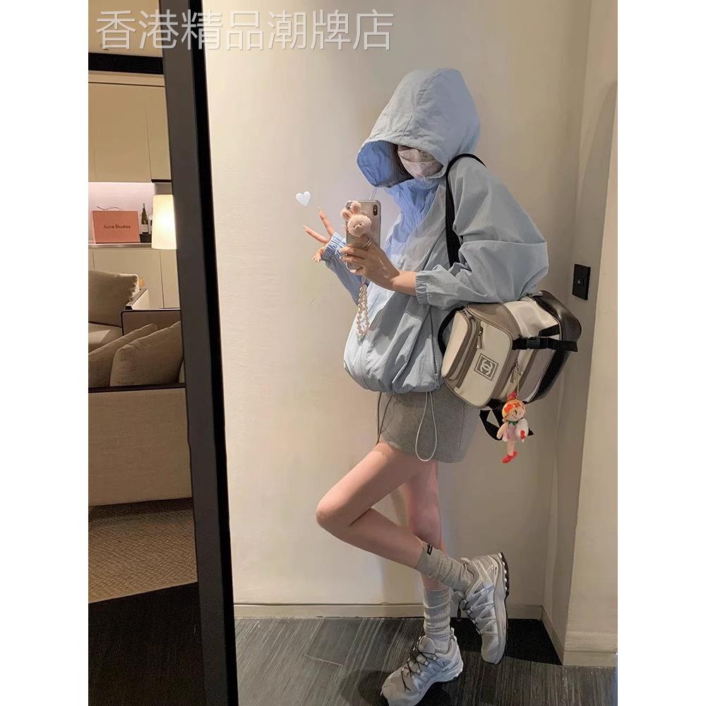 2025新款夏季妇女连帽防晒服,薄韩式宽松户外防紫外线透气短夹克