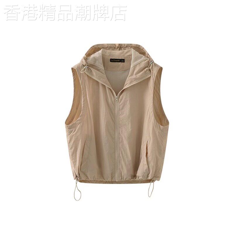 连帽无袖透气冲锋衣马甲外套女2026新款夏薄款防晒衣休闲开衫上衣图片