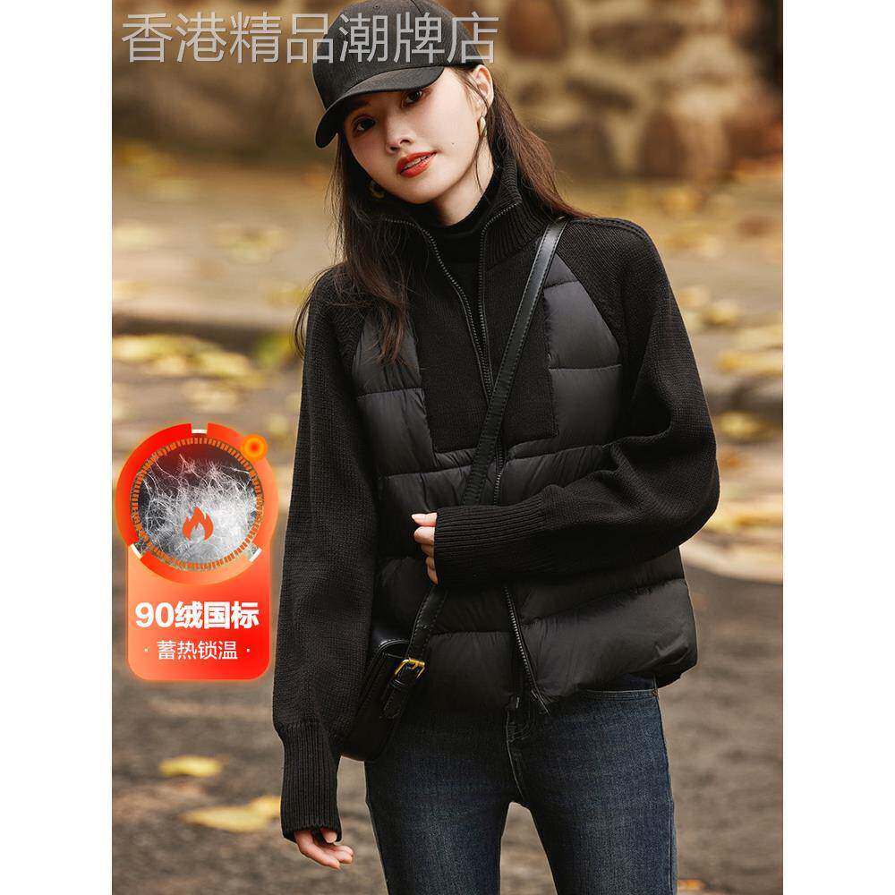 【90鸭绒】时尚立领短款轻薄黑色羽绒服女冬季小个子优雅拼接外套