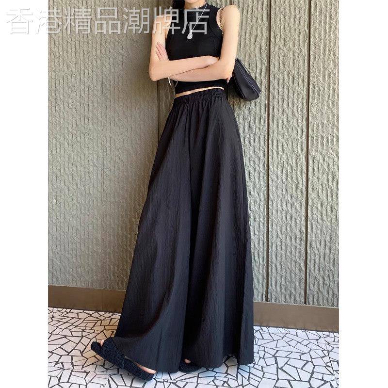 冰丝阔腿裤女士夏季薄款2026新款高腰垂感直筒黑色休闲山本裤裙子
