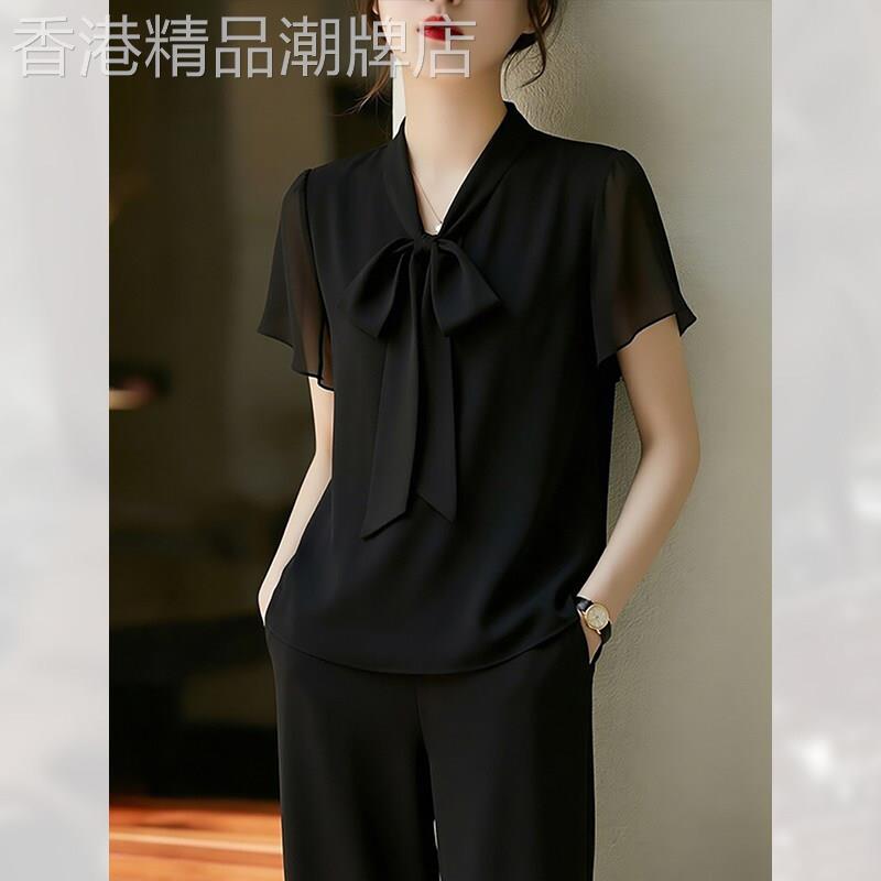 绝美漂亮复古衬衫女夏季2026年新款洋派飘带短袖高端精致轻奢衬衫