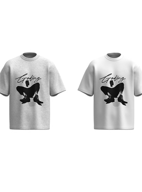 Goinsk 印花剪影短袖T恤男女款春夏季打底衫宽松落肩廓形休闲上衣