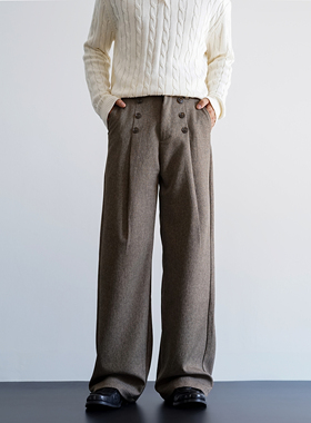 Goinsk 复古老钱风直筒西裤男女cleanfit排扣长裤A字版型垂感裤子