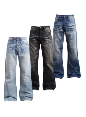 Goinsk 酵素炒雪花牛仔裤男女春夏季猫须肌理阔腿裤美式显瘦长裤