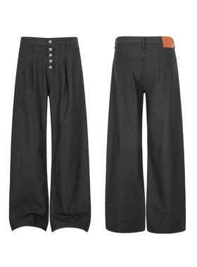 Goinsk 排扣褶裥细条纹牛仔裤男女2026春季阔腿裤小众松弛风长裤