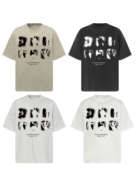 Goinsk 模糊人像印花T恤男女夏季宽松短袖打底衫落肩廓形松弛上衣