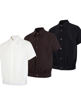 Goinsk 垂感收腰短袖衬衫男女春夏季翻领polo衫通勤凉感透气T恤衫