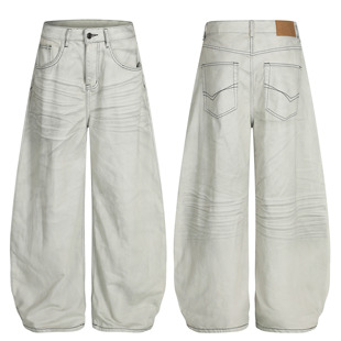 男秋冬季 新款 美式 Goinsk 水洗阔腿裤 牛仔裤 复古弯刀裤 拯救腿型