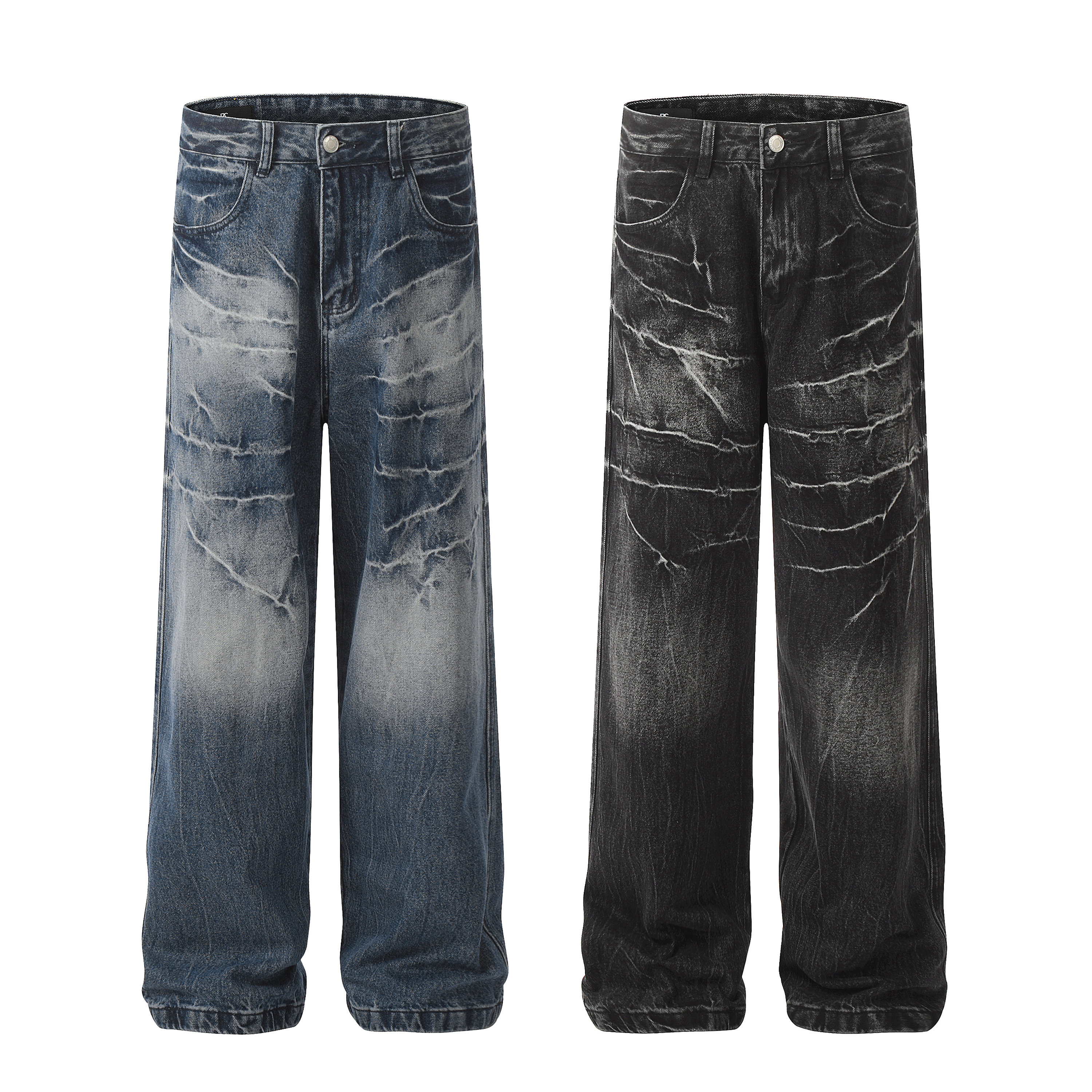 Goinsk闪电纹拉链秋冬宽松牛仔裤