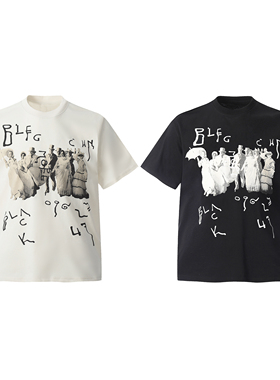 Goinsk夏季cleanfit索罗娜T恤男小领口宽松半袖Paris人像印花短袖