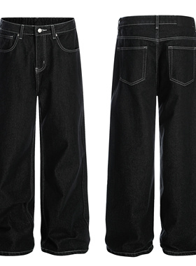 Goinsk 美式复古丹宁原牛直筒牛仔裤男加绒老钱新贵风拖地阔腿裤