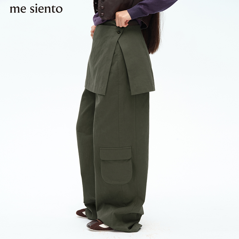 一片式屁帘直筒工装单口袋休闲裤