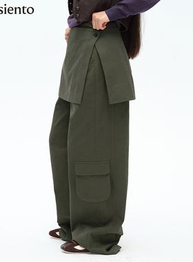 me siento 25FW军绿色工装裤+一片式腰封屁帘直筒单口袋休闲裤