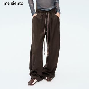 女 深棕绵羊毛抽绳直筒高腰显瘦休闲长裤 siento