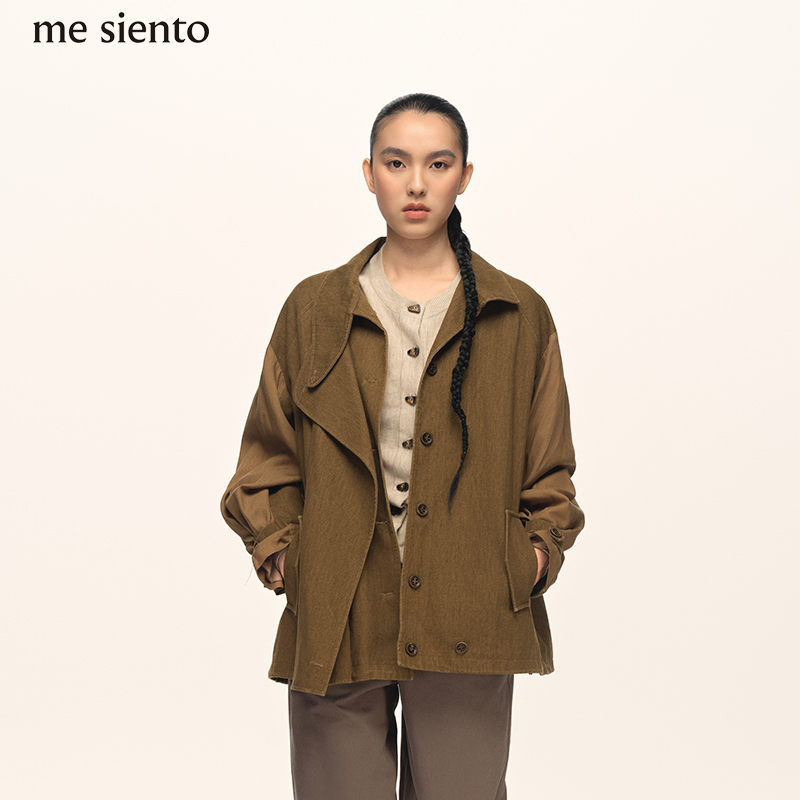 【明星同款】me siento 25FW拼接层次感风衣不对称门襟设计外套