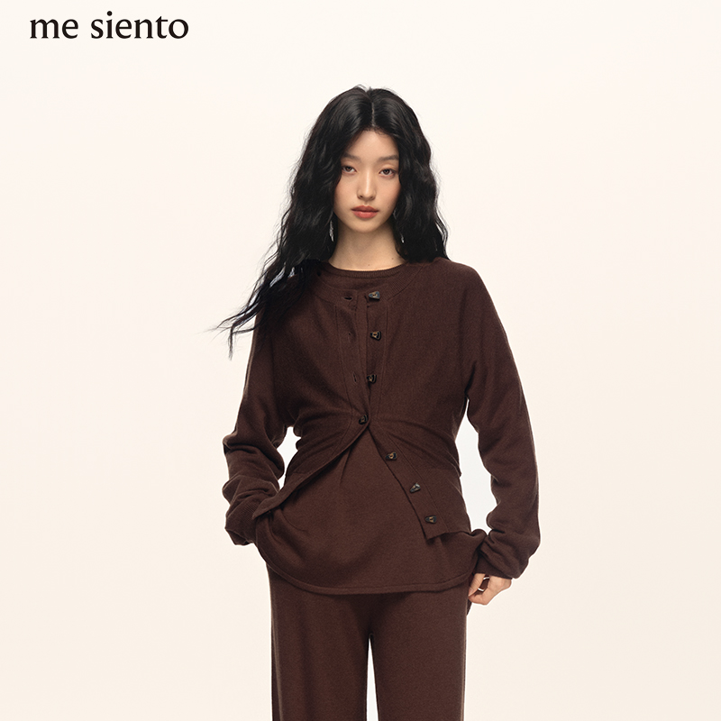 me siento 25FW圆领百搭简约排扣羊毛针织开衫