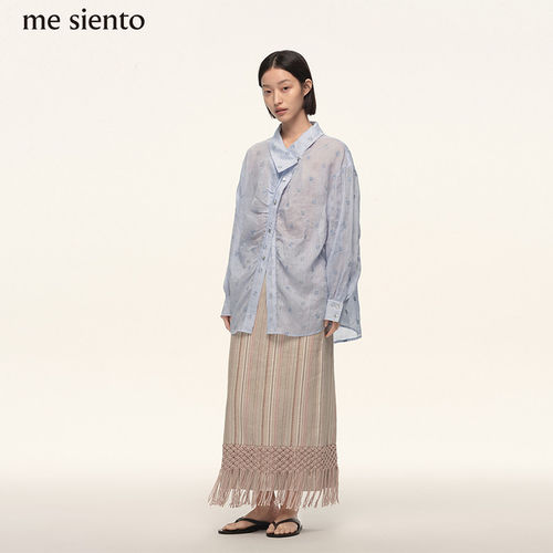 me siento 原创设计直筒半身裙下摆手工编绳设计感长裙