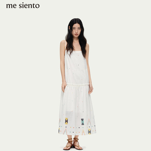 me siento 26SS条纹基底木珠背带吊带连衣裙