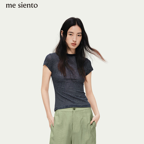 me siento 26SS莱赛尔撞色条纹弹力T恤