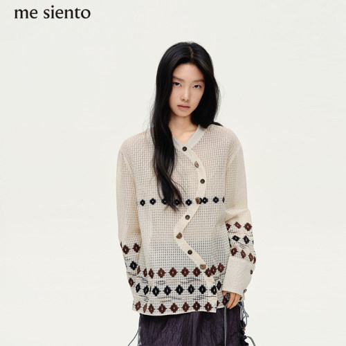 me siento 26SS镂空格纹不对称提花衬衫