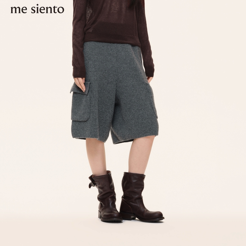 me siento 26AW 绵羊毛针织直筒贴袋五分裤