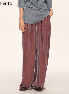 me siento 25AW丝绒阔腿裤松紧腰休闲长裤