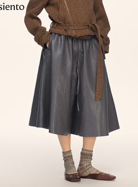 me siento 25AW可调节松紧抽绳高腰A字阔腿五分裤休闲短裤