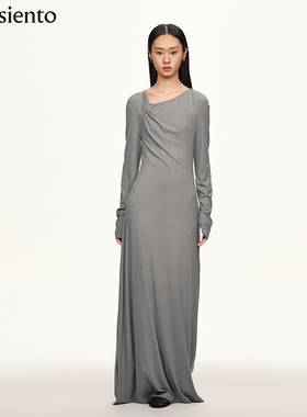 【代斯同款】me siento 铁灰色镂空编绳设计原创设计长款连衣裙