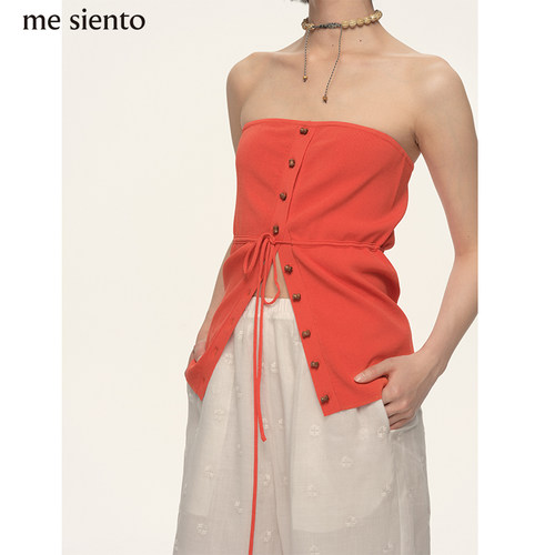 现货~排扣腰间抽绳修身抹胸