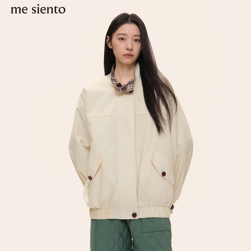 me siento 26AW 双面穿立领格纹夹克小立领真皮扣拉链外套