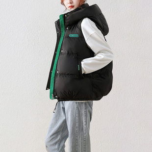 Mealiers宽松短款连帽羽绒马甲女士冬季新款加厚保暖马夹外套上衣