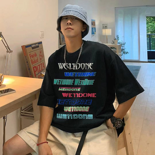 WE11DONE霓虹字母韩版情侣短袖潮