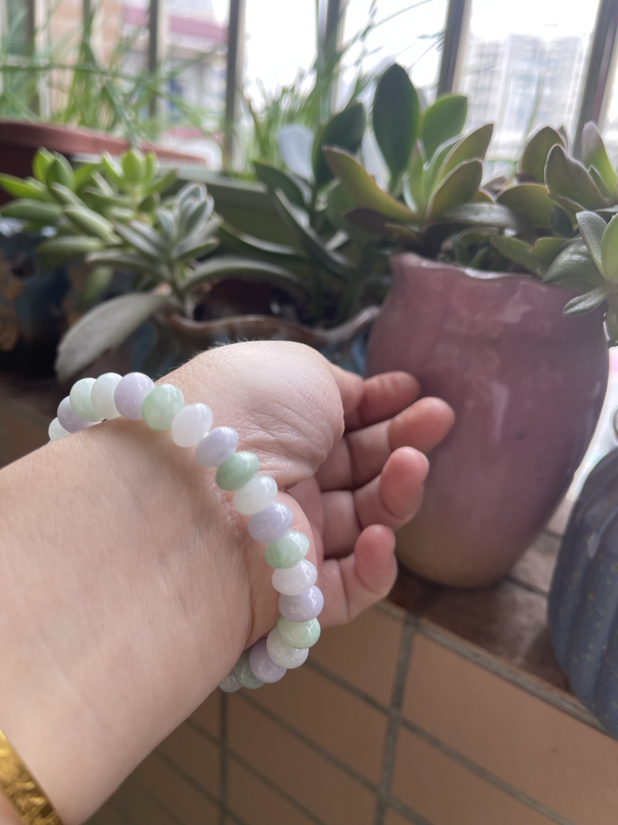 9mm鼓珠春彩马卡龙色纯天然A货保真一串32颗