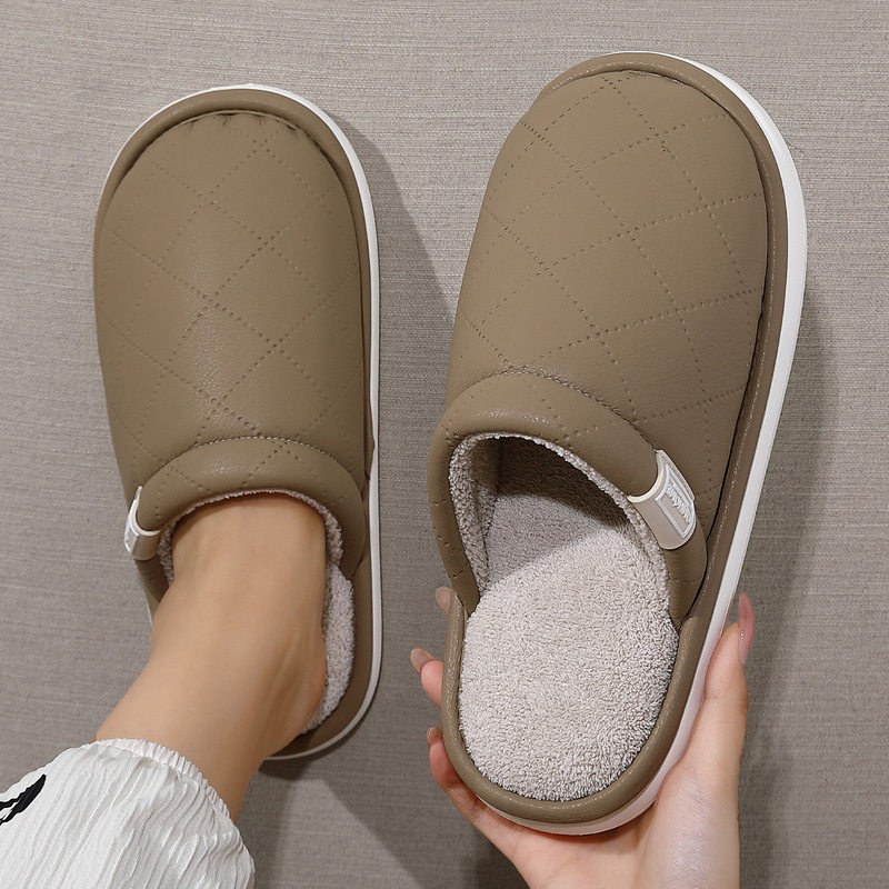 家居棉拖鞋女冬季pu防水