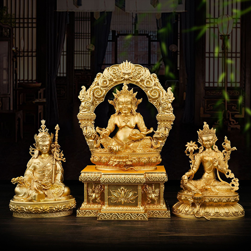 3寸藏传纯黄铜密宗释迦四臂观音文殊绿度母莲师药师黄财神佛像