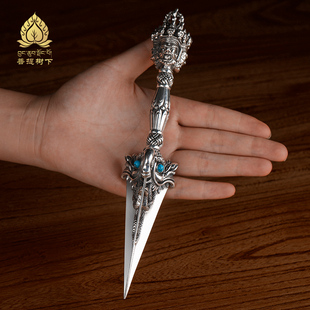 s999纯银三面普巴杵摆件普巴金刚杵金刚橛大号21.5cm
