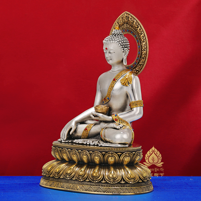 释迦牟尼佛像摆件S999纯银做旧释迦牟尼佛像藏传密宗佛像16cm