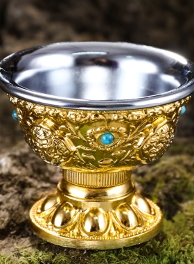供水杯佛前鎏金八吉祥供水碗铜合金七供圣水杯佛前密宗观音供佛碗