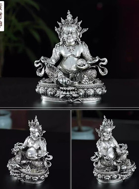 藏传佛像文殊黄财神释迦药师莲花生四臂观音地藏王铜鎏银高约10cm