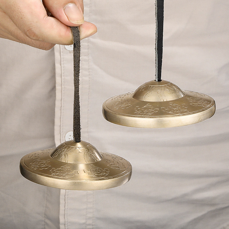 尼泊尔青铜碰铃纯手工撞铃打击乐器供具用品八吉祥碰铃8.5cm