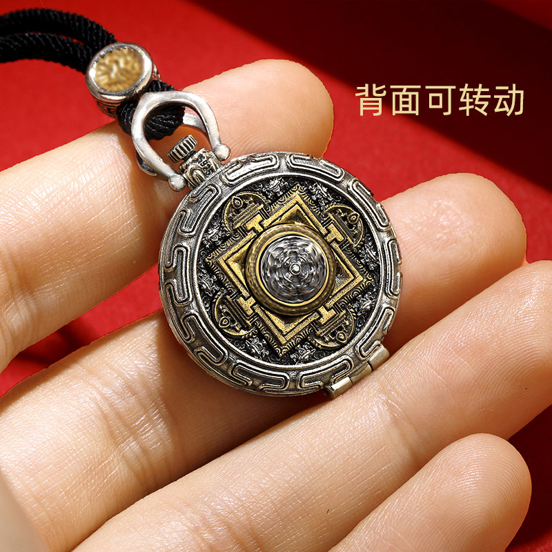 S925纯银镀金唐卡手绘黄财神唐卡嘎乌盒藏式民族风嘎乌随身饰品