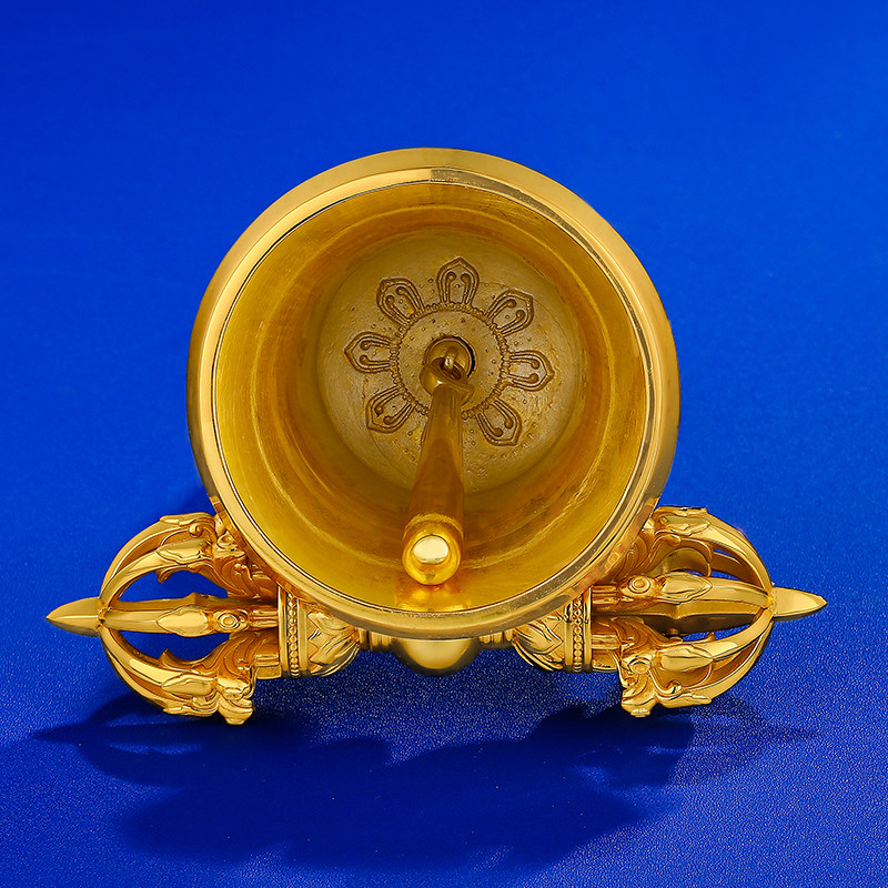 纯银镀金九股金刚杵家居铃铛九股金刚铃杵手摇铃高15cm直径6.8cm