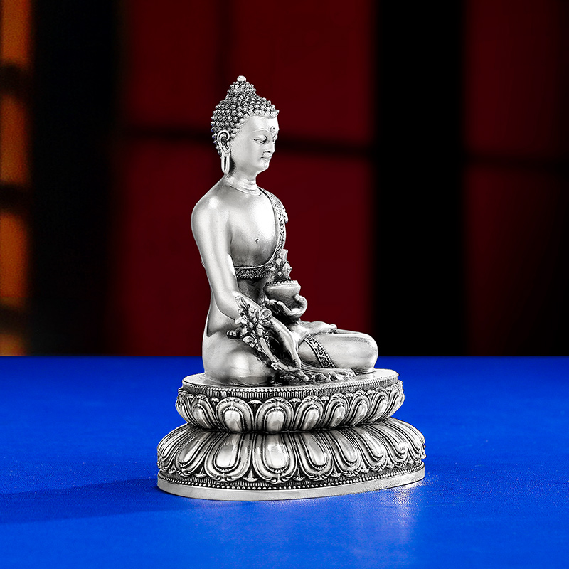 S999纯银药师琉璃光如来家居供奉摆件纯银佛像做旧复古8cm