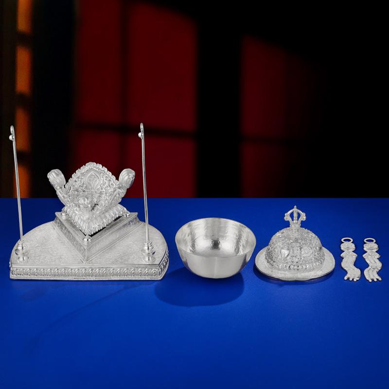 尼泊尔手工托巴碗S990纯银藏式摆件精工碗供碗托巴碗摆件高19cm